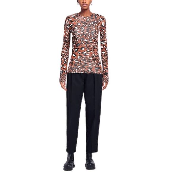 Alexandre Vauthier Brown Leopard Animal Print Long Sleeve Crewneck Tee Size L - Picture 8 of 8
